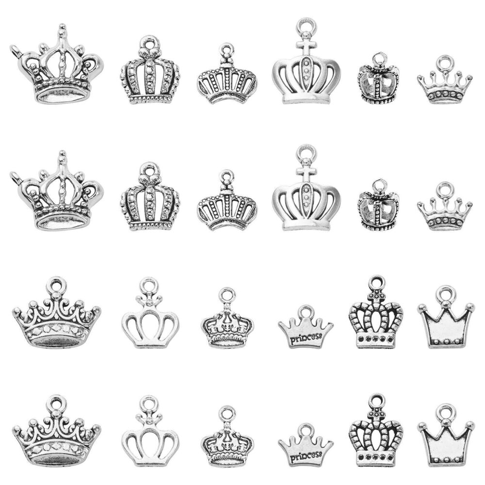9770 120pcs Tibetan Crown Charms Antique Silver Mixed Styles King Queen
